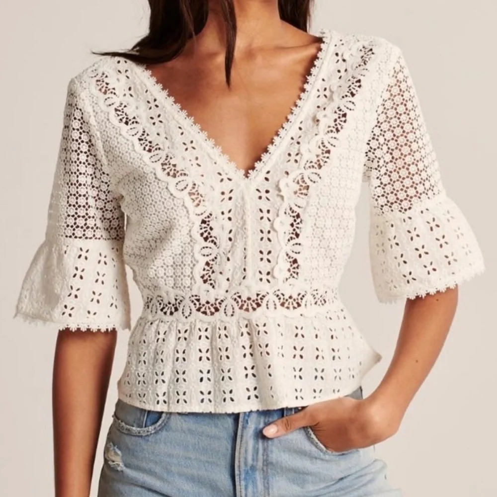 Abercrombie • NWT Lace V Neck Blouse - Picture 3 of 6